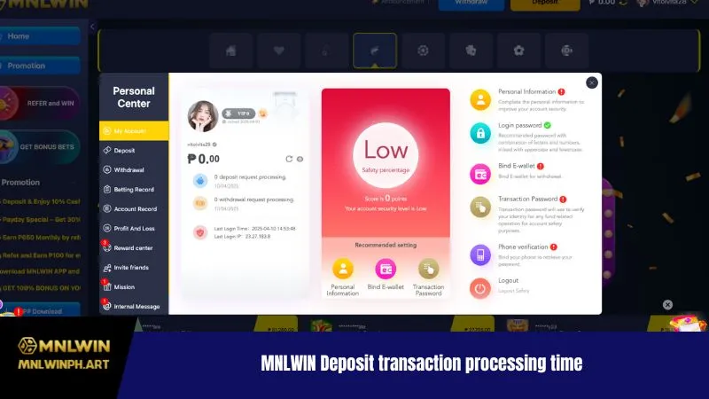 Deposit MNLWIN transaction processing time